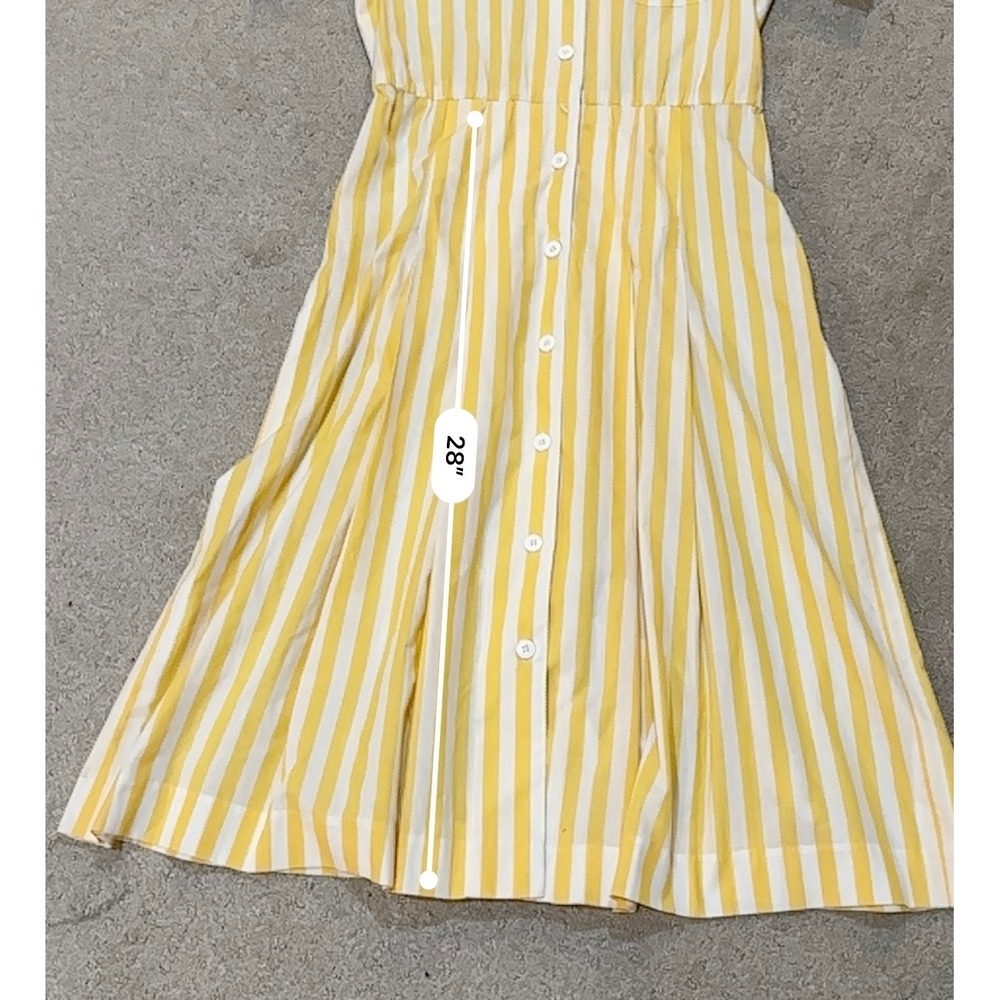Vtg‎ Liz Claiborne Vintage Yellow White Striped Dress Petite 8 Button Front Midi - Picture 9 of 12